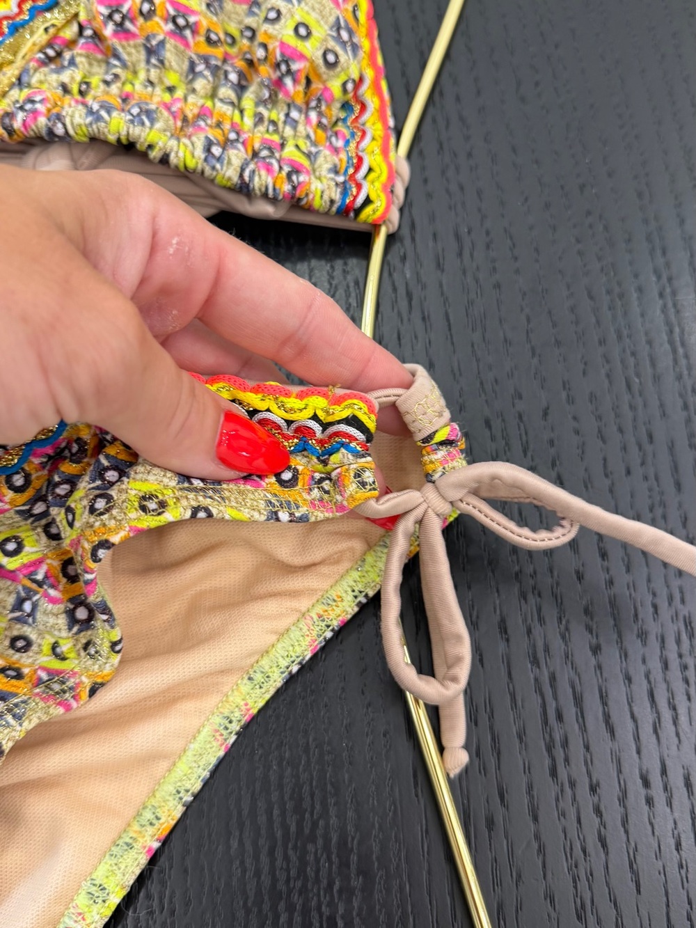 Yellow Multi-Color Embroidered Triangle Bikini - Picture 4 of 16
